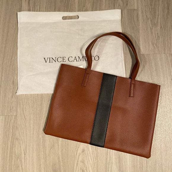 New Vince Camuto cognac vegan leather Luck tote - Picture 3 of 5